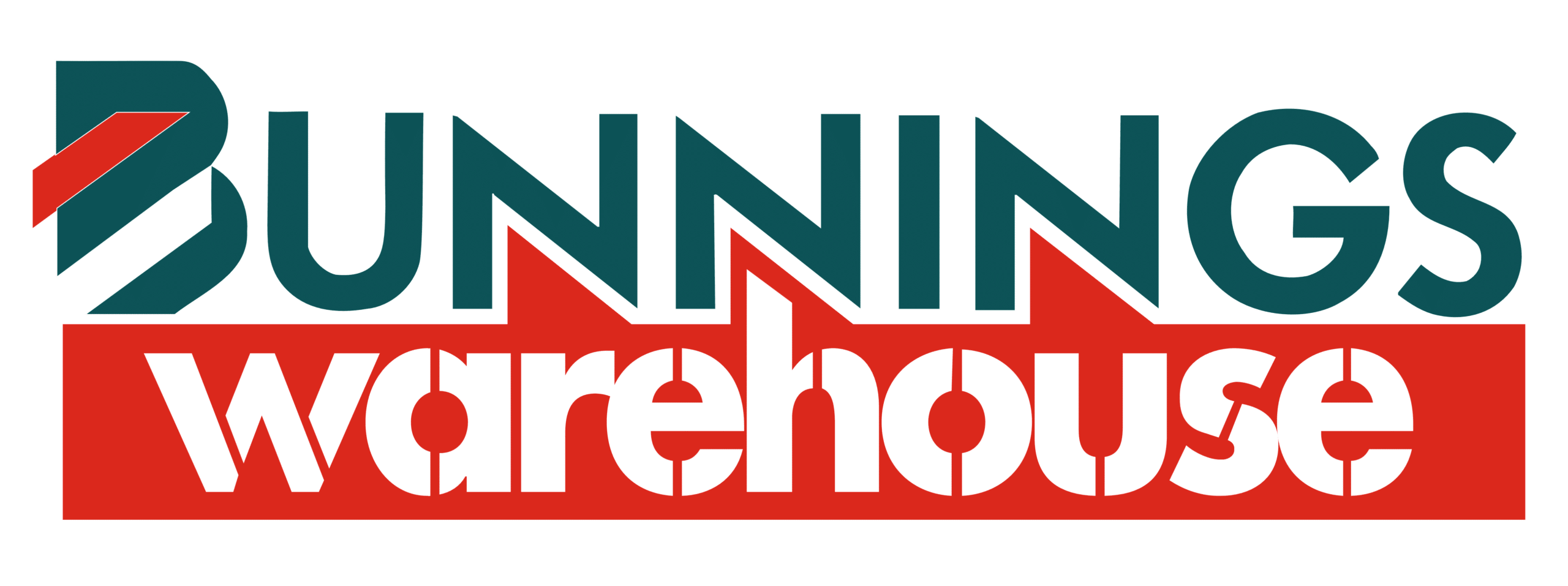 The image displays the Bunnings Warehouse logo, featuring the letter "B" enclosed in a red and green ribbon, with the word "BUNNINGS" below it in bold white letters, all against a vibrant red background. To the right, a smaller logo with the letter "N" in green and red colors is also visible.