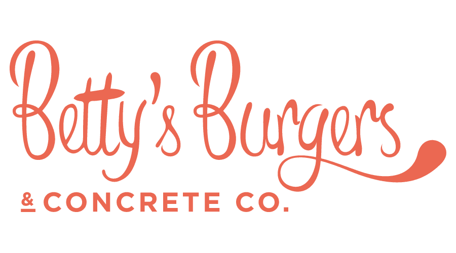 The image showcases the logo for "Betty's Burgers and Concrete Co.," a classic burger shack known for its mouth-watering burgers. The main logo features the text "Betty's Burgers" in a bold font on a white background, with an orange letter "B" displayed to the left. The overall design represents the brand's modernity and appeal in Australia's burger scene.
