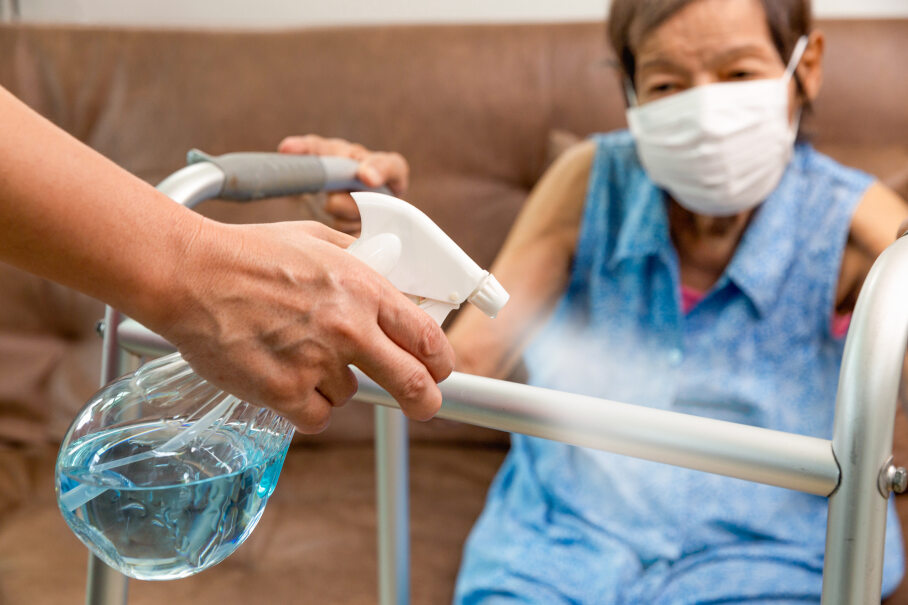 Aged Care Cleaning Services Caregiver,Spray,Alcohol,And,Cleanning,A,Walker,Aids,For,Elderly